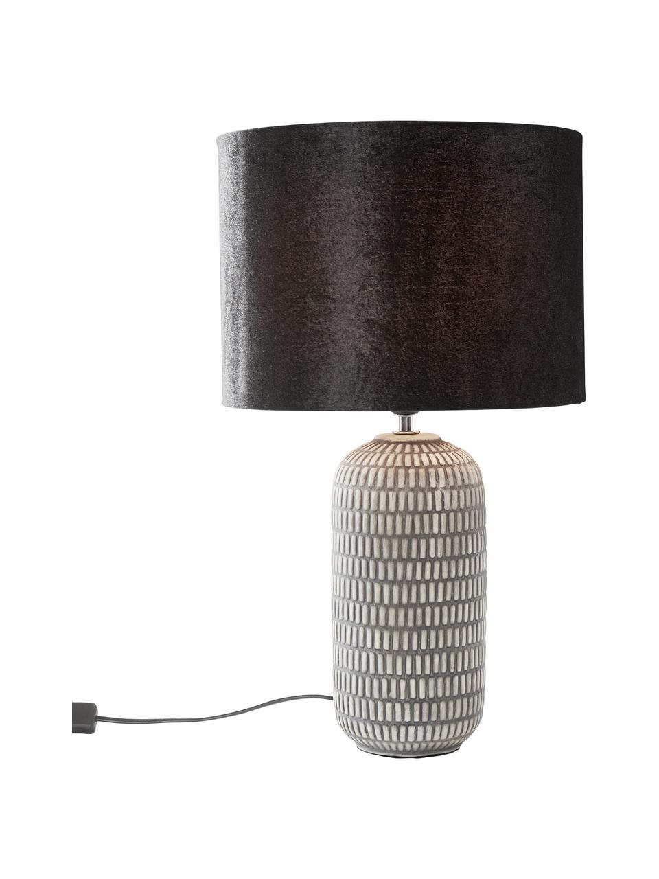 Grote keramische tafellamp Svensson met fluwelen lampenkap, Lampenkap: fluweel, Lampvoet: keramiek, Zwart, grijs, Ø 30 x H 53 cm