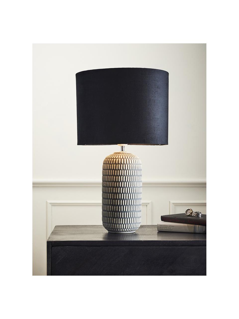 Grande lampe à poser céramique et velours Svensson, Noir, gris