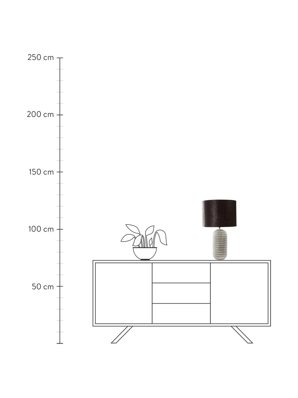 Grote keramische tafellamp Svensson met fluwelen lampenkap, Lampenkap: fluweel, Lampvoet: keramiek, Zwart, grijs, Ø 30 x H 53 cm