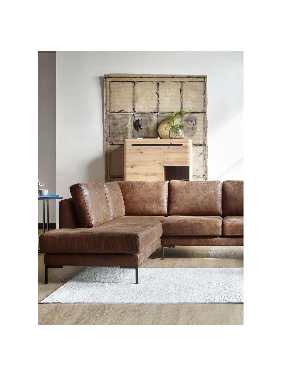 Sofá rinconero grande Seattle, estilo vintage, Tapizado: 100% poliéster, Estructura: madera, aglomerado, Patas: metal recubierto, Marrón, An 242 x F 86 cm, chaise longue derecha