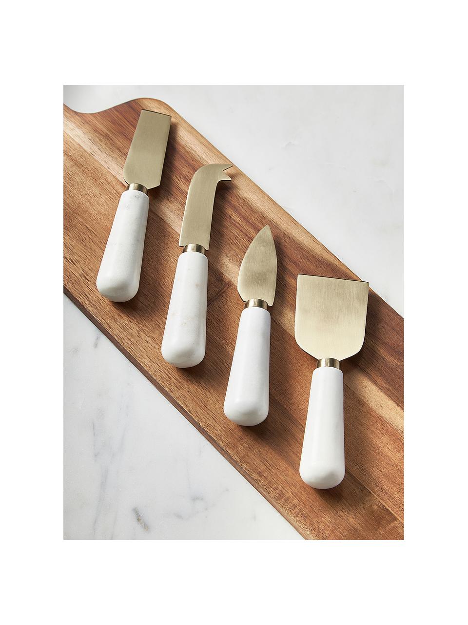 Set 4 coltelli da formaggio con manico in marmo Agata, Posate: metallo, Dorato, bianco, marmorizzato, Lunghezza 14 cm