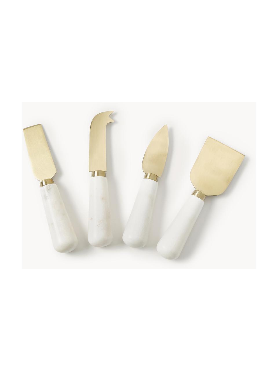 Set de cuchillos de queso de mármol Agata, 4 uds., Dorado, mármol blanco, L 14 cm