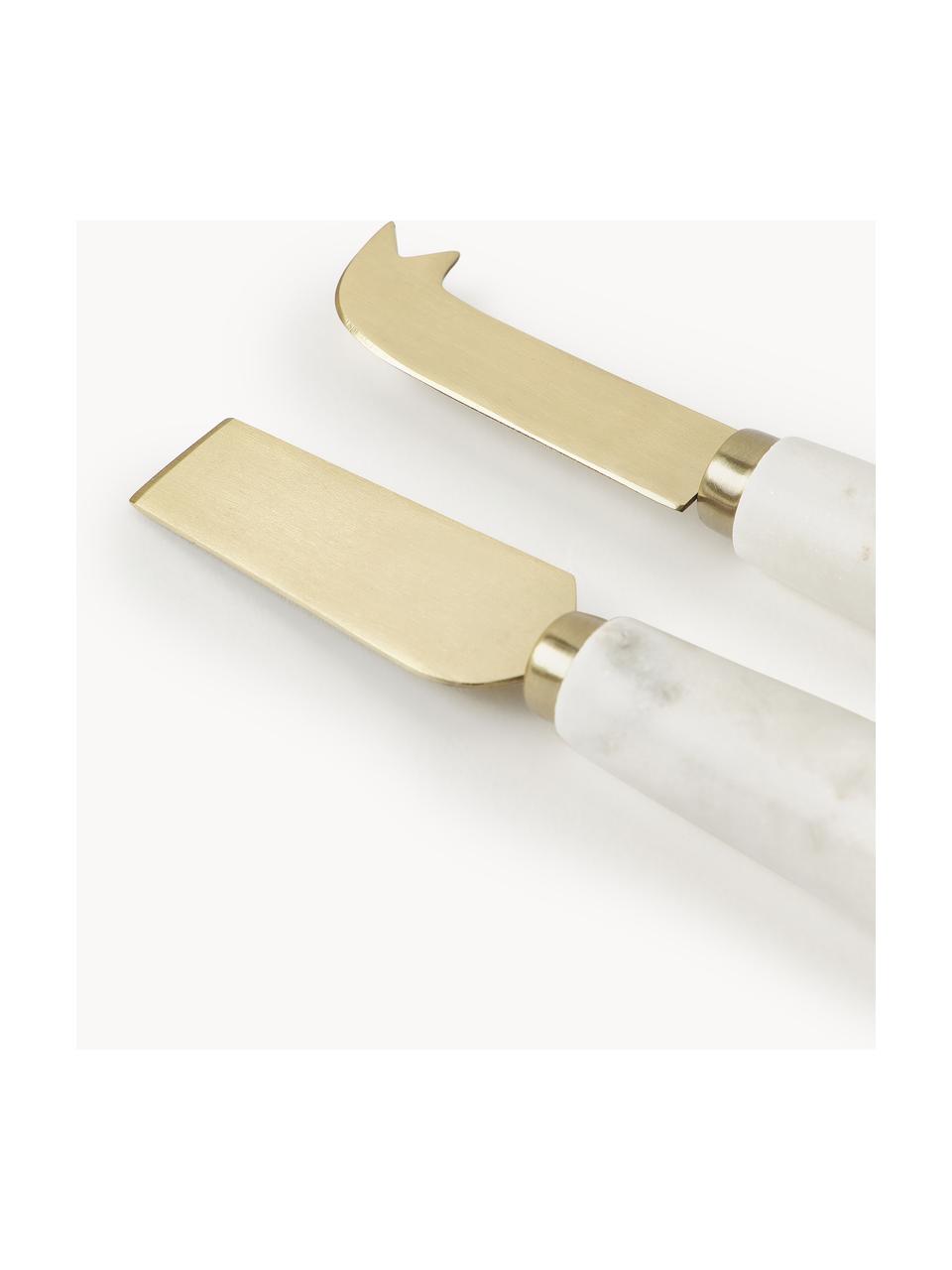 Set de cuchillos de queso de mármol Agata, 4 uds., Dorado, mármol blanco, L 14 cm