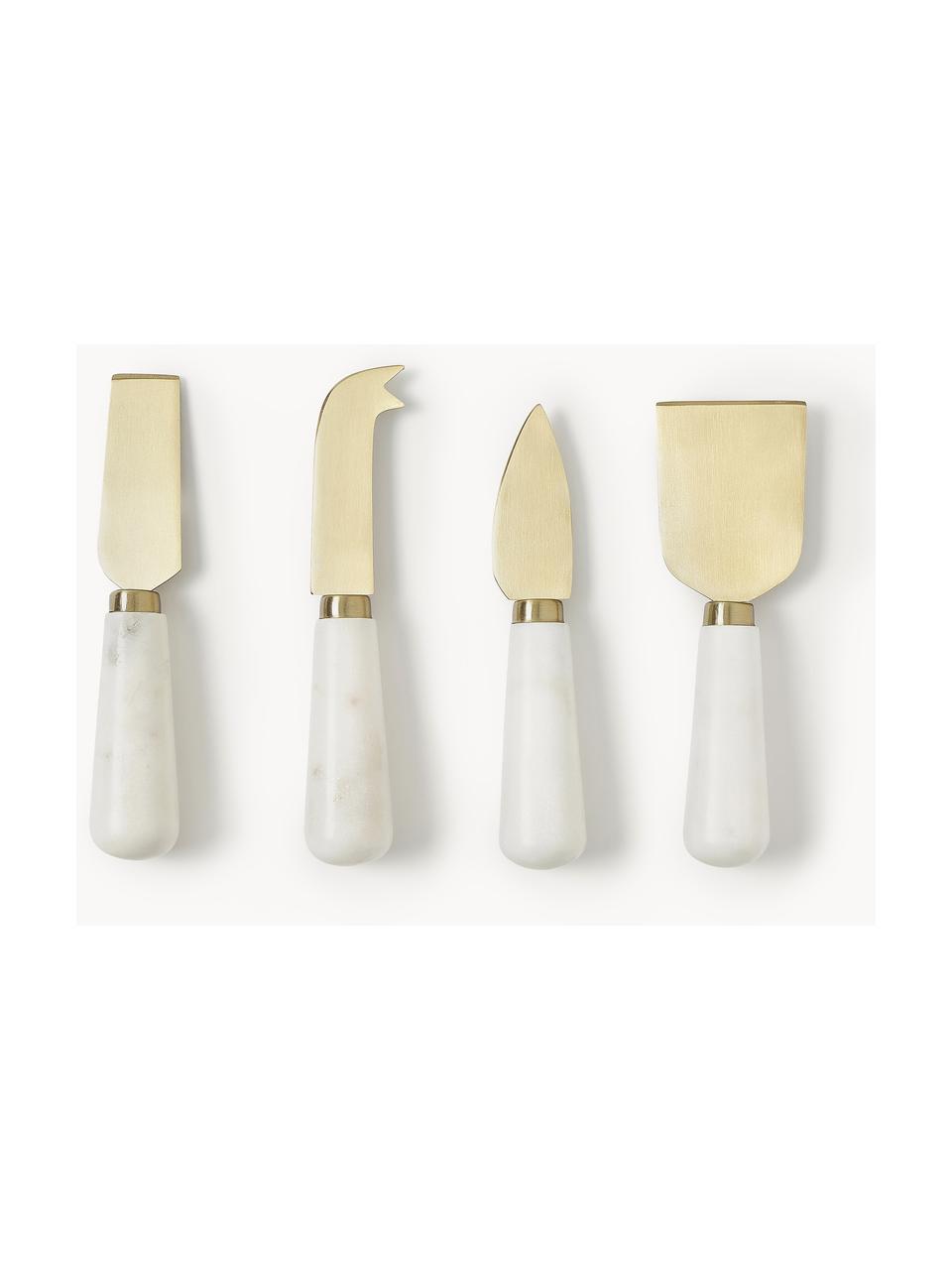 Set de cuchillos de queso de mármol Agata, 4 uds., Dorado, mármol blanco, L 14 cm