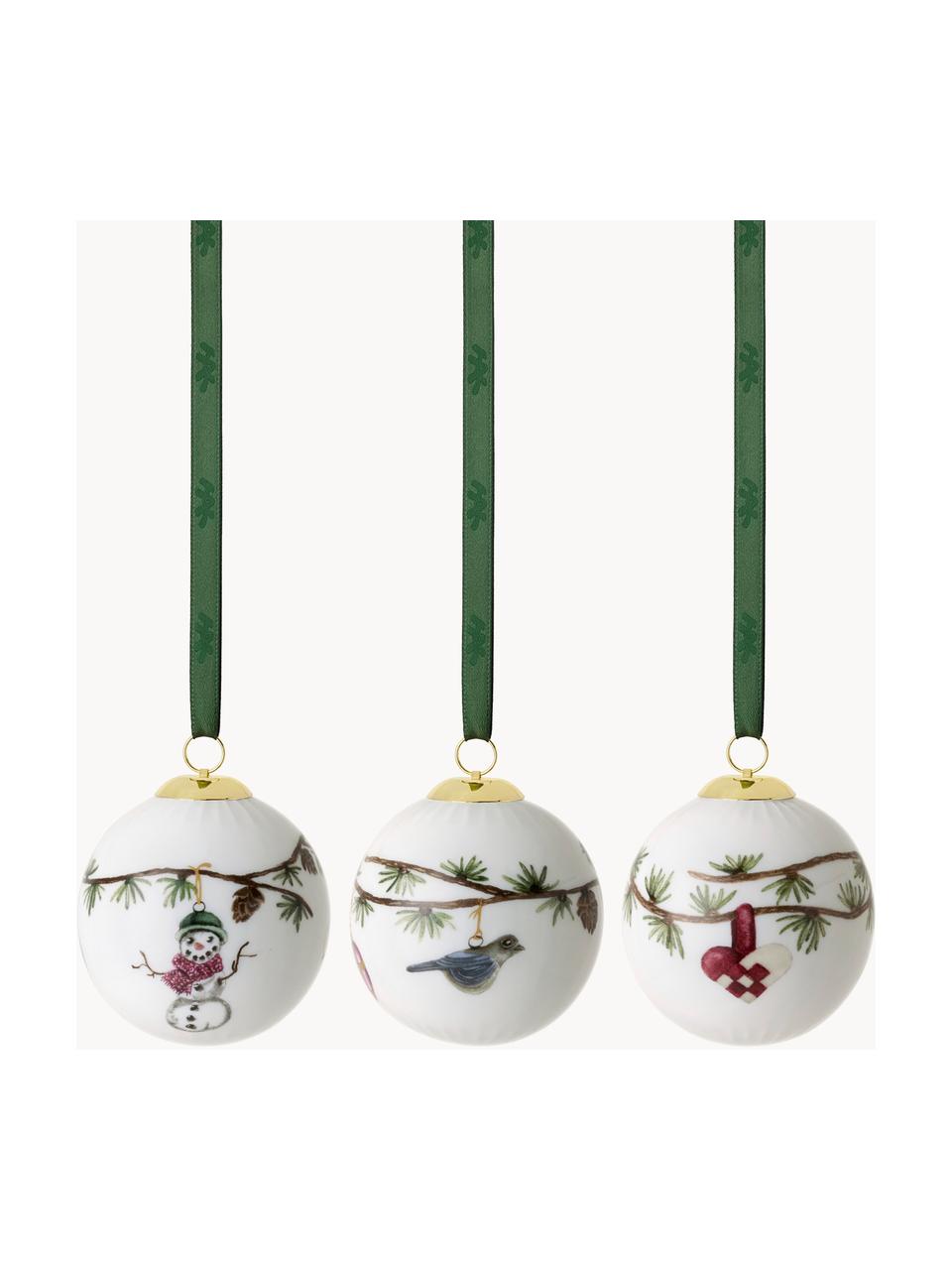 Set di 3 palline albero di Natale in porcellana Hammershøi, Porcellana, Bianco, multicolore, Ø 6 cm