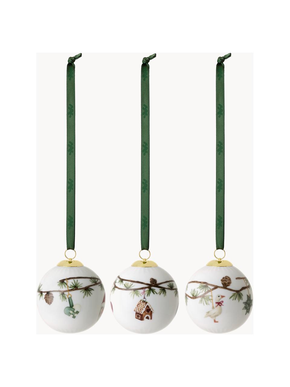 Boules de Noël en porcelaine Hammershøi, 3 élém., Porcelaine, Blanc, multicolore, Ø 6 cm