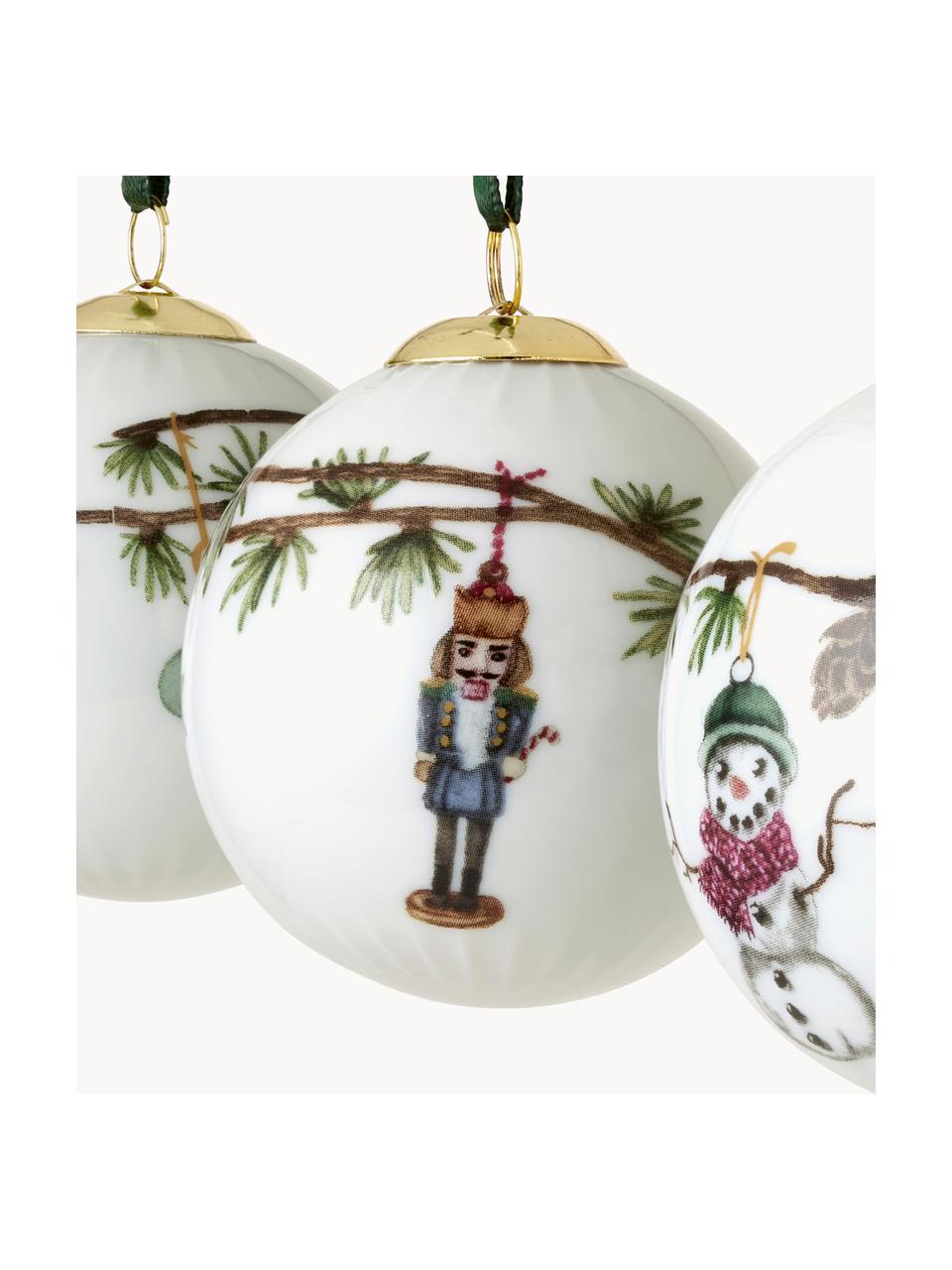 Boules de Noël en porcelaine Hammershøi, 3 élém., Porcelaine, Blanc, multicolore, Ø 6 cm