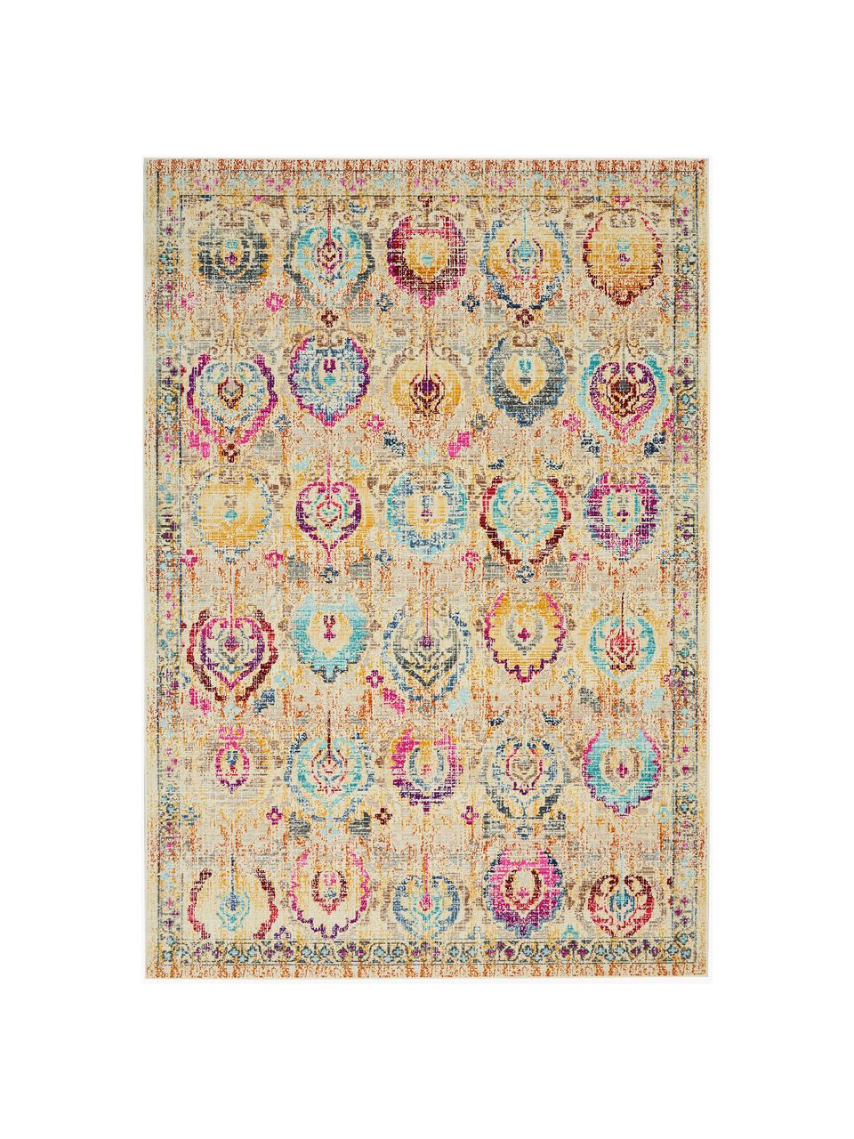 Niederflor-Teppich Kashan mit Ornamenten, Flor: 100 % Polypropylen, Hellbeige, Bunt, B 230 x L 300 cm (Grösse L)