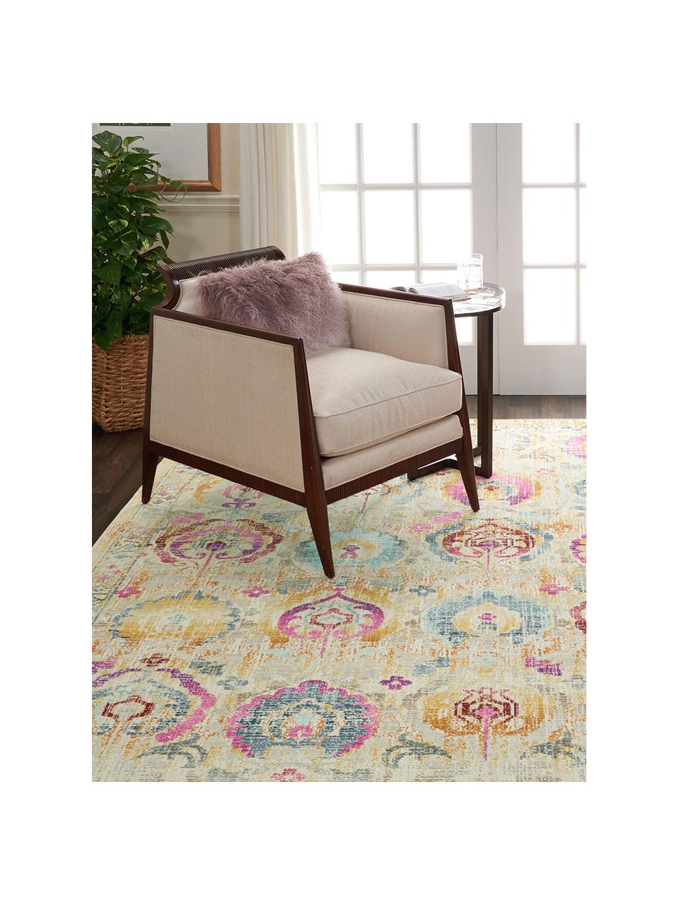 Niederflor-Teppich Kashan mit Ornamenten, Flor: 100 % Polypropylen, Hellbeige, Bunt, B 230 x L 300 cm (Grösse L)