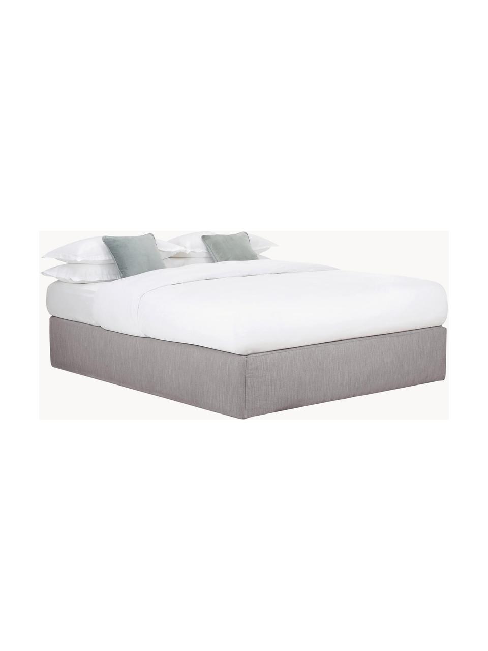 Boxspringbed Enya, Matras: 5-zone pocketveren kern, Poten: kunststof Dit product is , Geweven stof grijs, B 200 x L 200 cm, hardheidsgraad H2