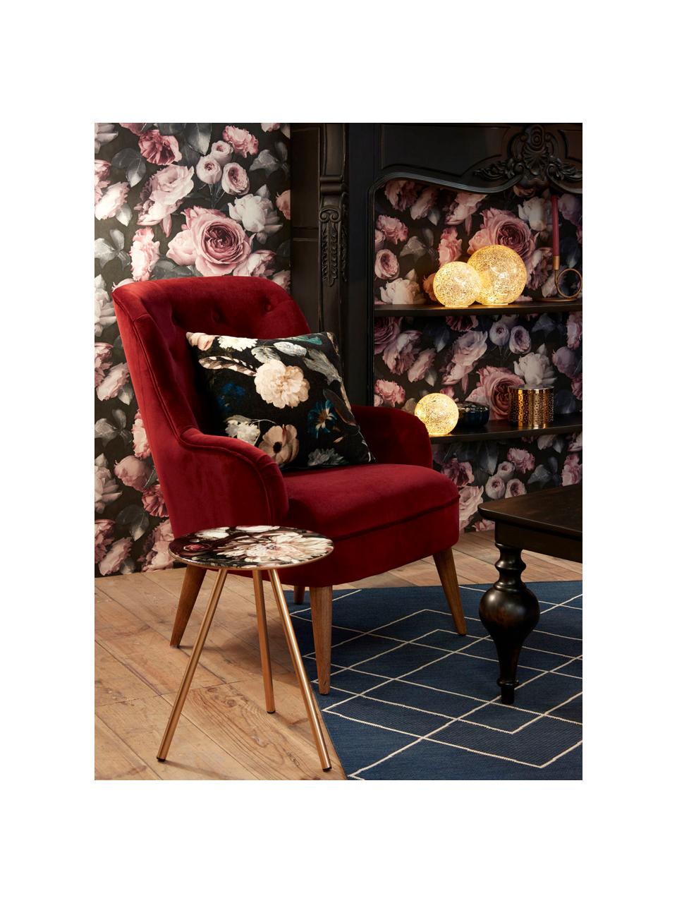 Tavolino con motivo floreale Rosa, Gambe: metallo, Nero, dorato, multicolore, Larg. 41 x Prof. 41 cm