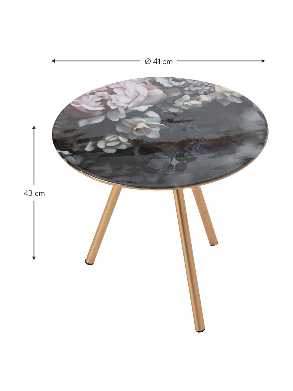 Stolik pomocniczy Rosa, Blat: szkło, Stelaż: drewno naturalne, Czarny, odcienie złotego, wielobarwny, S 41 x G 41 cm