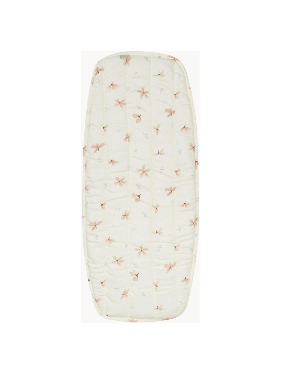 Matelas à langer en coton bio Windflower, Blanc crème, rose, imprimé, larg. 30 x long. 70 cm