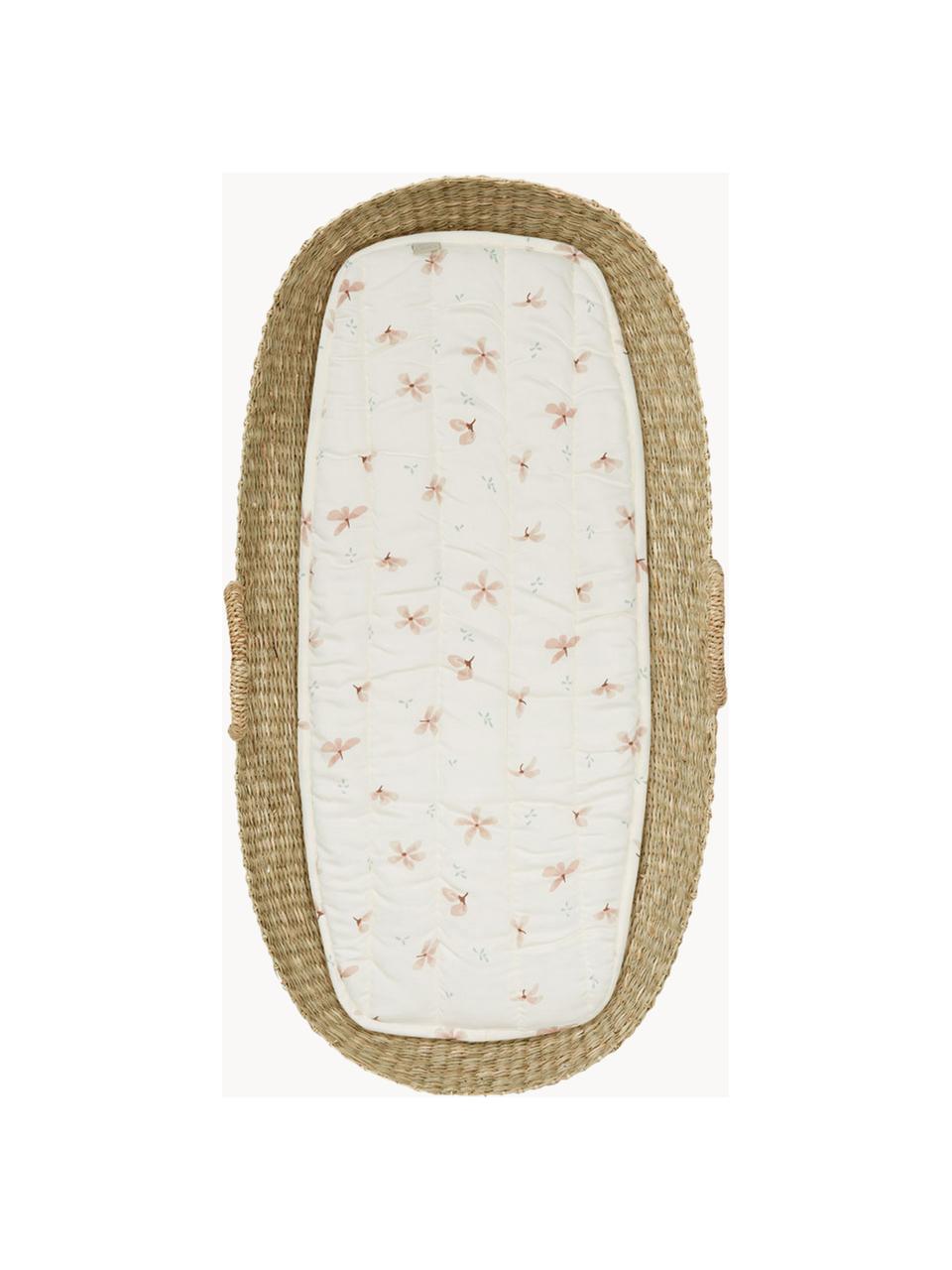 Matelas à langer en coton bio Windflower, Blanc crème, rose, imprimé, larg. 30 x long. 70 cm