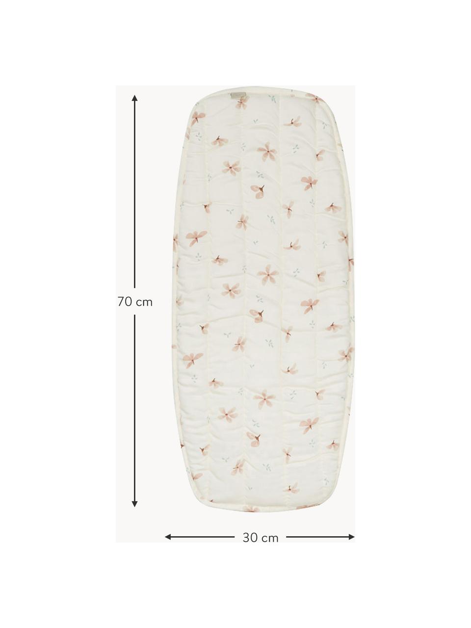 Matelas à langer en coton bio Windflower, Blanc crème, rose, imprimé, larg. 30 x long. 70 cm