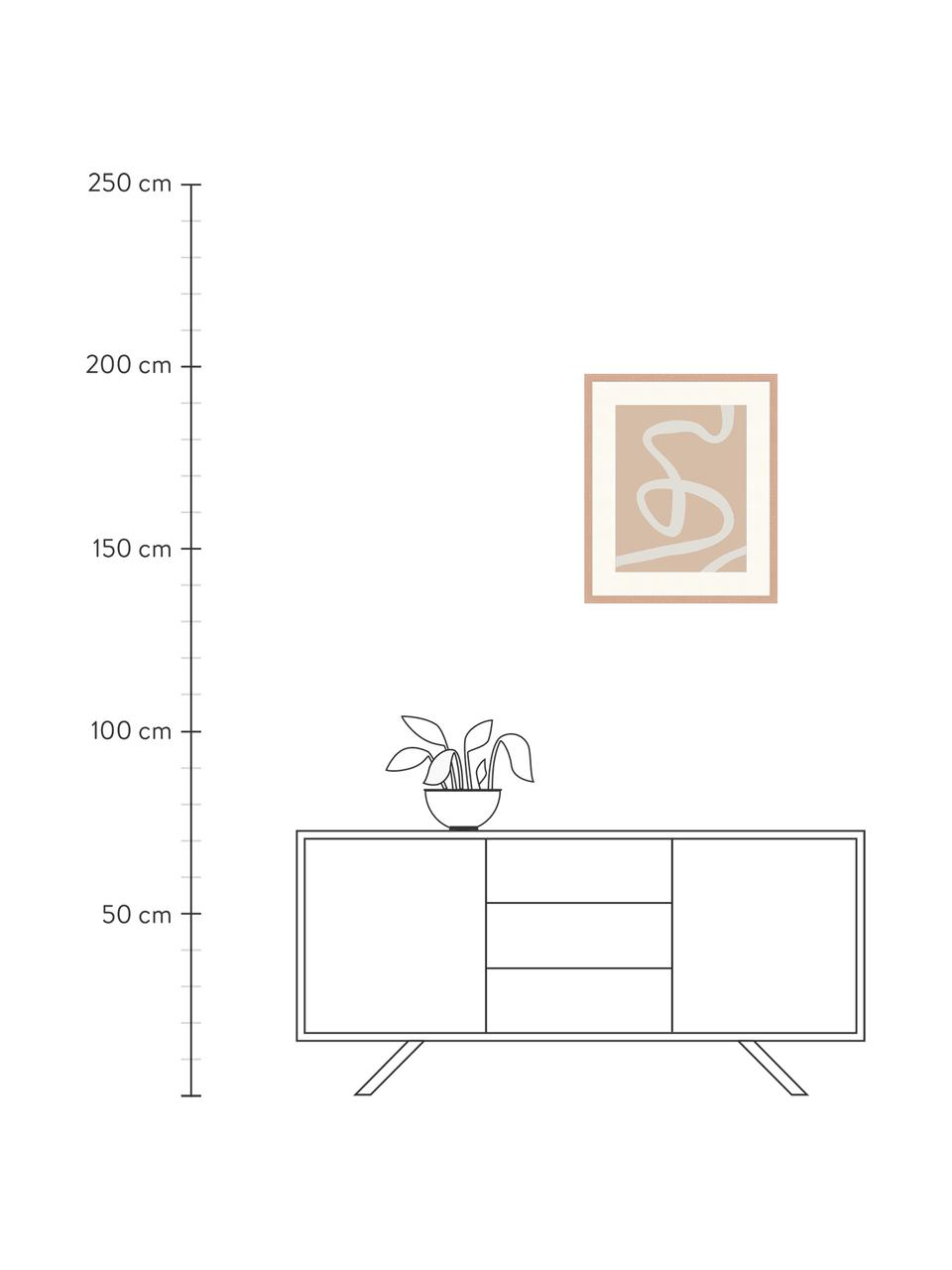 Ingelijste digitale print Abstract Beige Drawing, Afbeelding: digitale print op papier,, Lijst: gelakt hout, Houtkleurig, wit, B 53 cm x H 63 cm