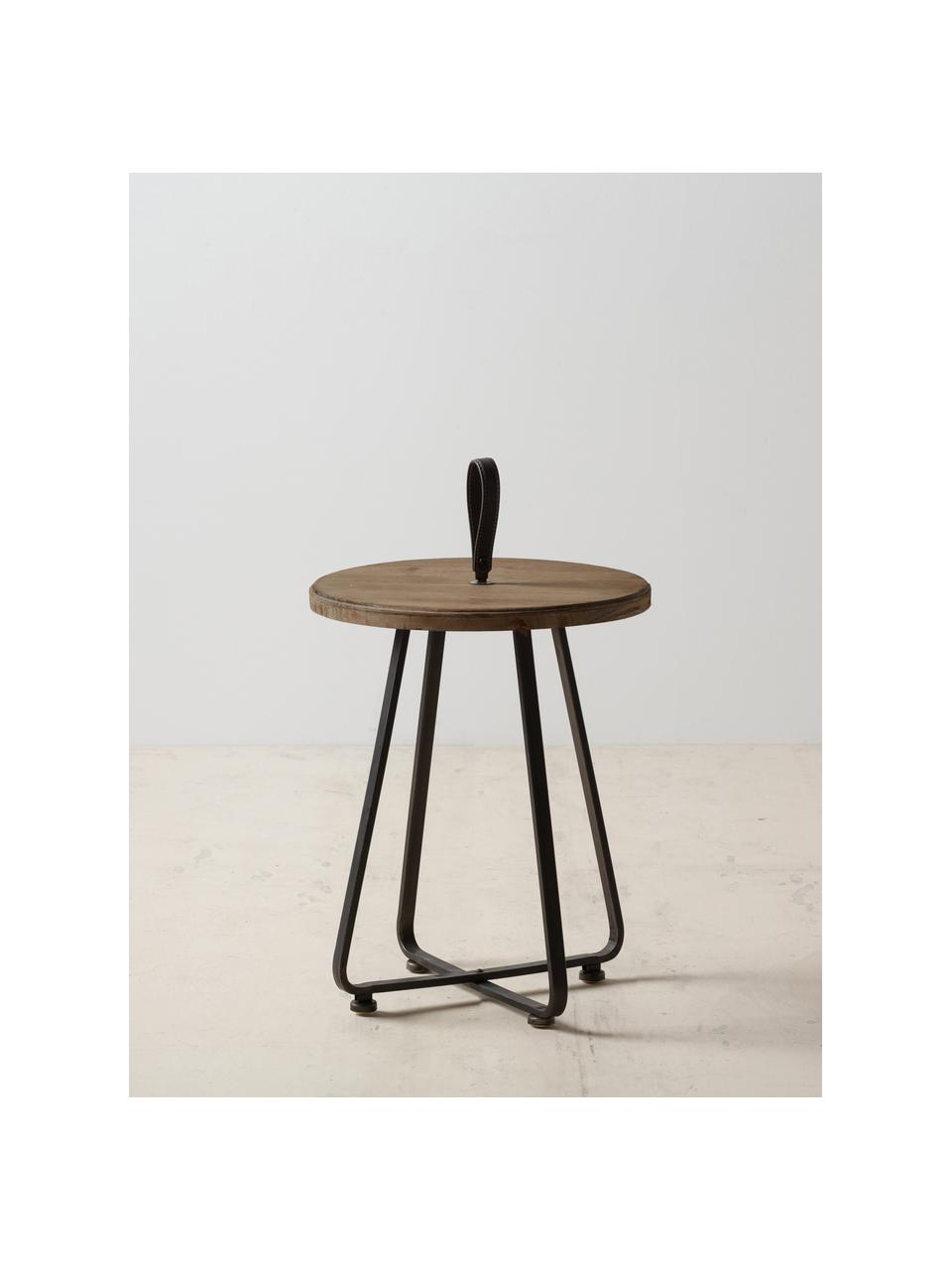Stolik pomocniczy z drewna jodłowego Nords, Blat: drewno jodłowe, Stelaż: metal, Brązowy, czarny, Ø 40 x W 50 cm