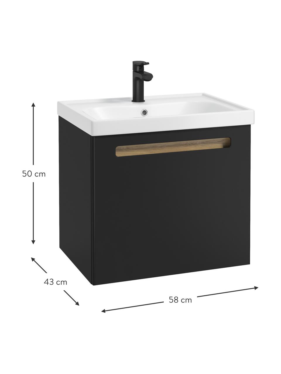 Wastafel met onderbouw Senso, in diverse maten, Spaanplaat, MDF, Zwart, B 58 x H 50 cm