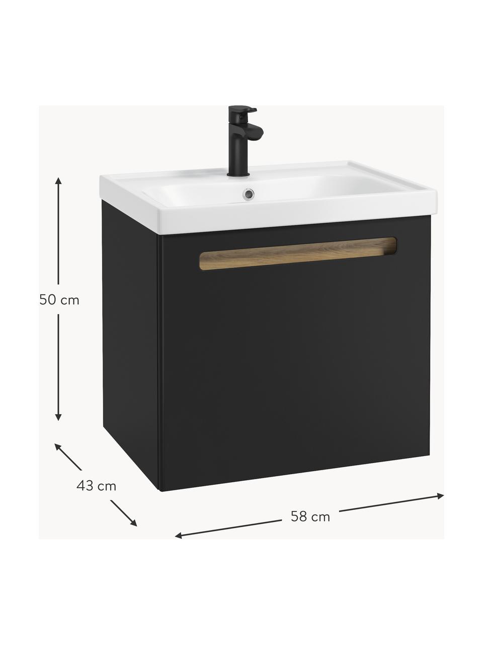 Waschtisch Senso mit Unterschrank, in verschiedenen Größen, Spanplatte,MDF, Schwarz, B 58 x H 50 cm