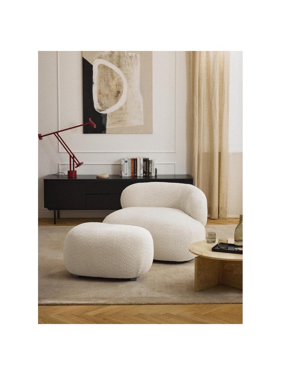 Hocker Alba aus Teddy-Bouclé, Bezug: 100 % Polyester (Teddy-Bo, Teddy-Bouclé Off White, B 70 x H 42 cm, gebogen rechts