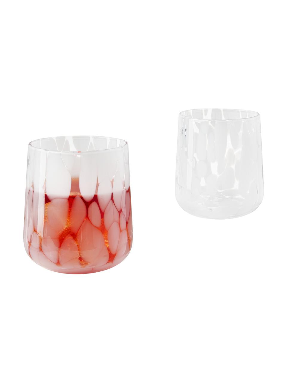 Vasos artesanales estampados Oakley, 4 uds., Vidrio, Blanco, Ø 9 x Al 10 cm, 370 ml
