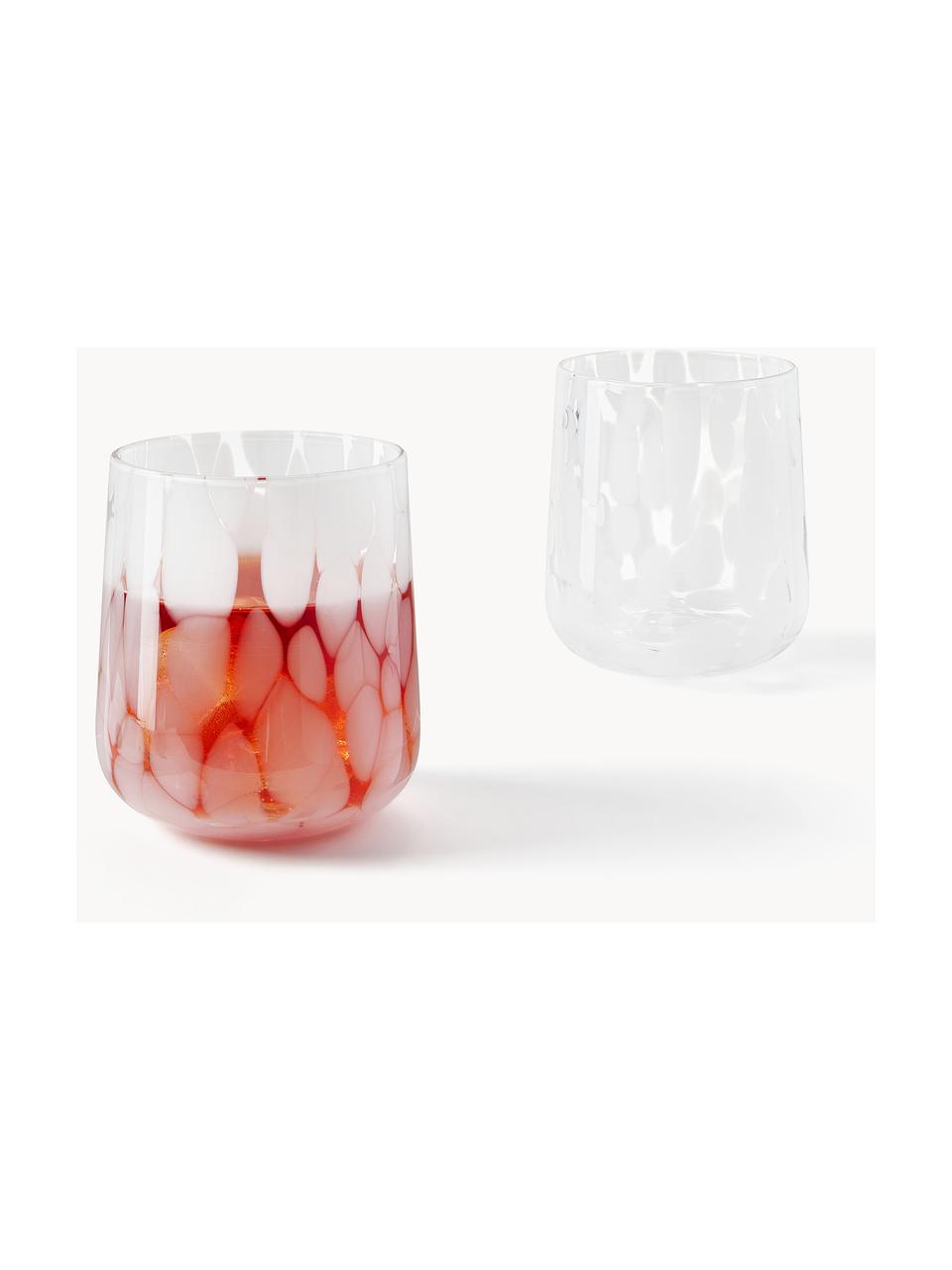 Handgemaakte waterglazen Oakley met stippenpatroon, set van 4, Glas, Wit, transparant, Ø 9 x H 10 cm, 370 ml