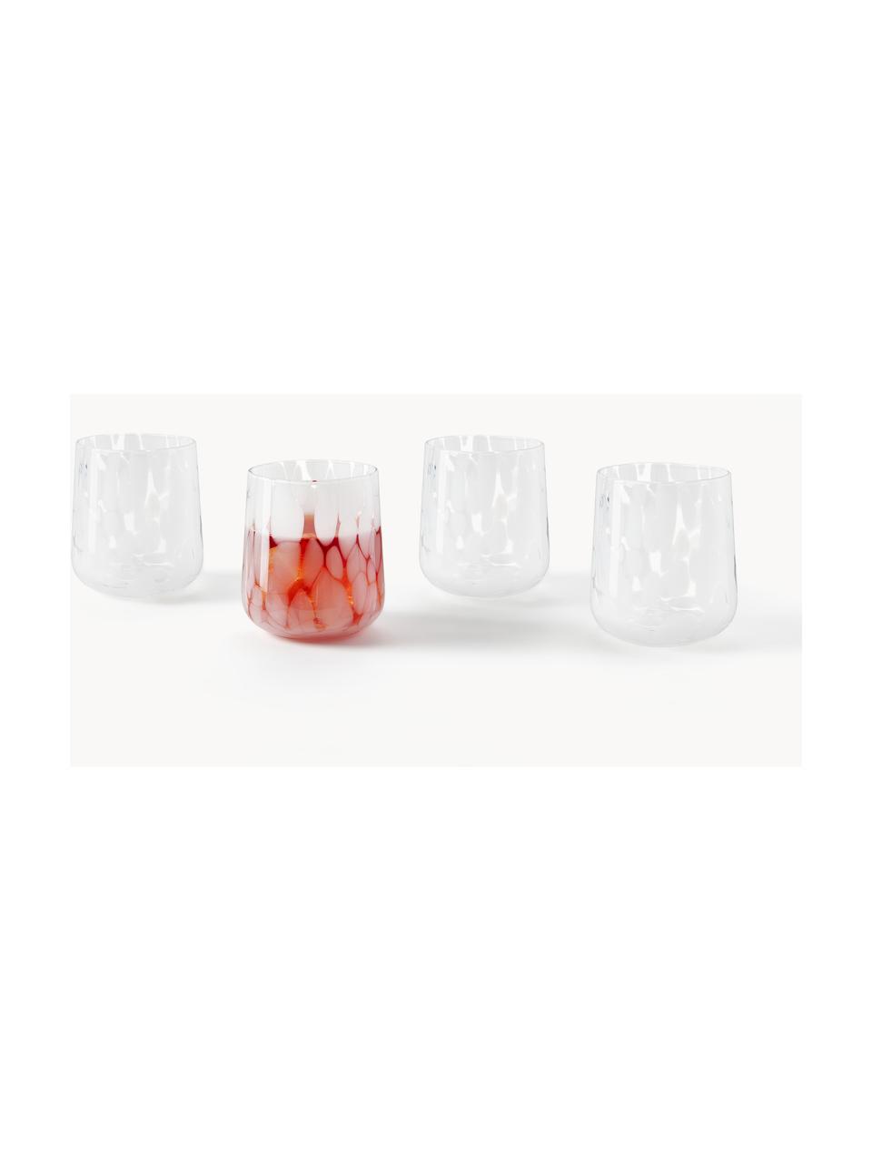Handgemachte Wassergläser Oakley mit Tupfen-Muster, 4 Stück, Glas, Weiß, Transparent, Ø 9 x H 10 cm, 370 ml