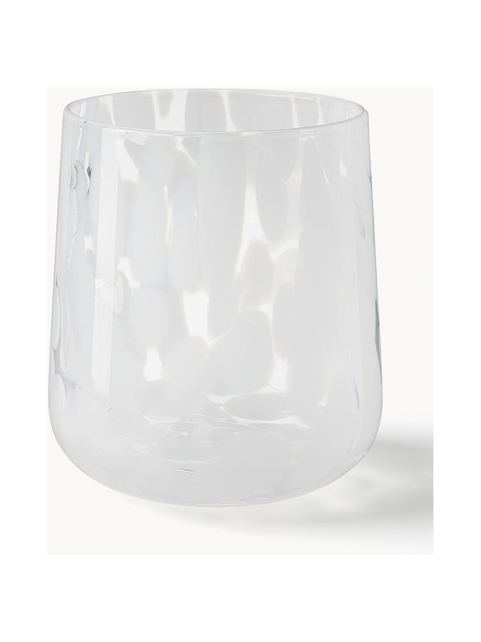 Handgemaakte waterglazen Oakley met stippenpatroon, set van 4, Glas, Wit, transparant, Ø 9 x H 10 cm, 370 ml
