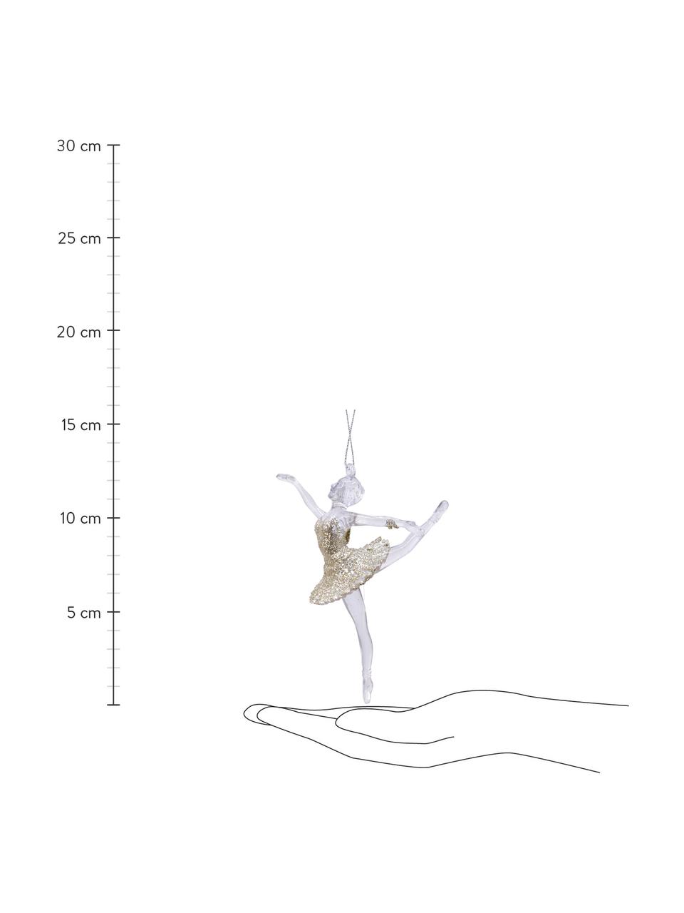Décoration de sapin de Noël Ballerina haut. 13 cm, 2 élém., Plastique, Couleur dorée, blanc, Ø 9 x haut. 13 cm