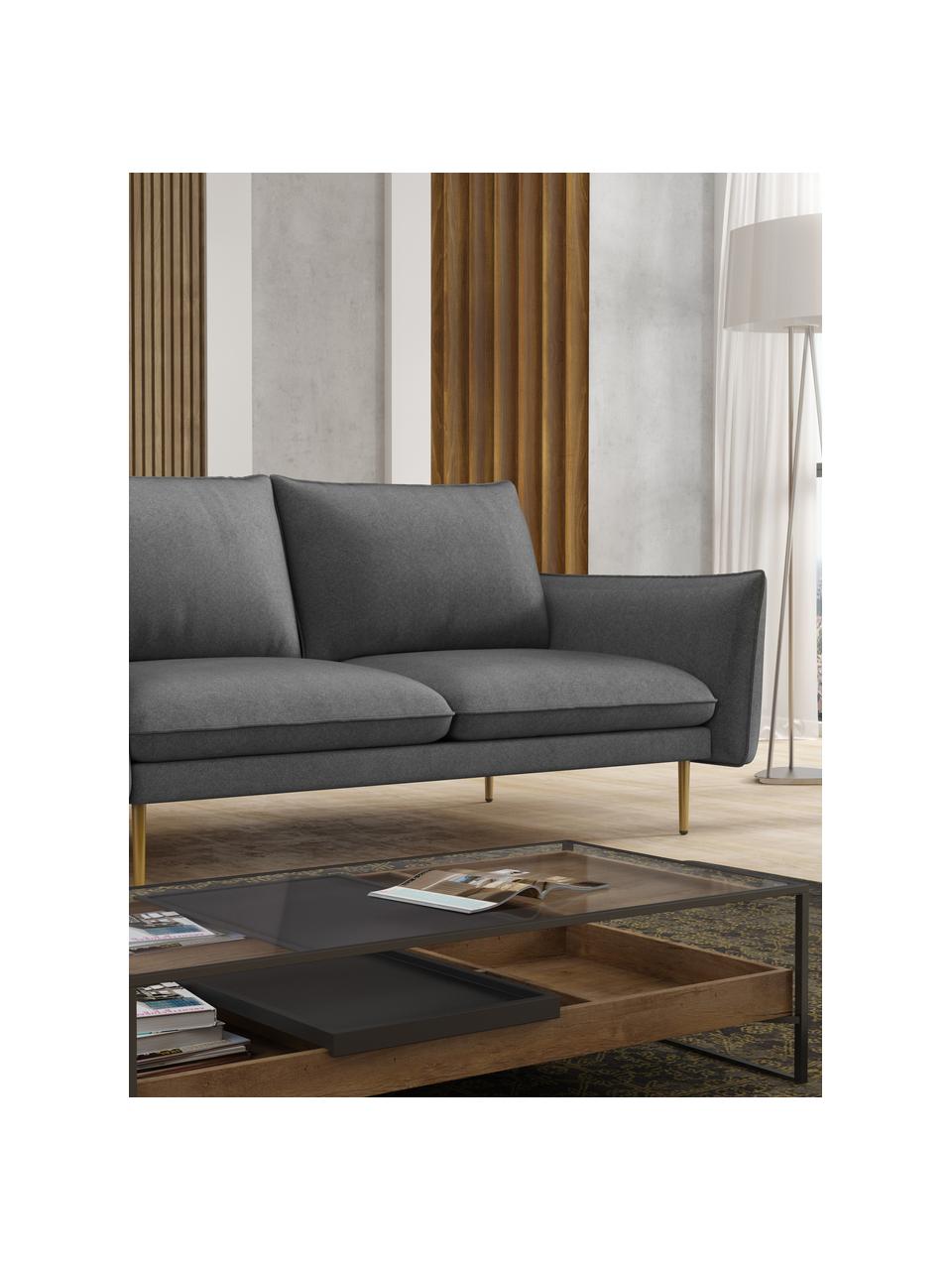 Sofá Largo (3 plazas), Tapizado: velours (100% poliéster), Estructura: madera de haya, aglomerad, Patas: metal con pintura en polv, Tejido gris oscuro, An 210 x F 110 cm