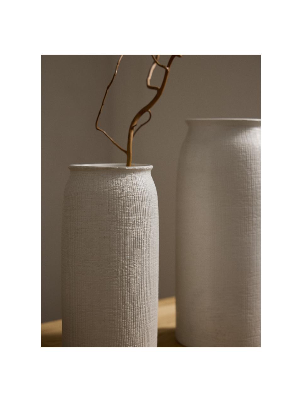 Vase décoratif Benedita, haut. 33 cm, Grès, mat, Blanc cassé, Ø 15 x haut. 33 cm