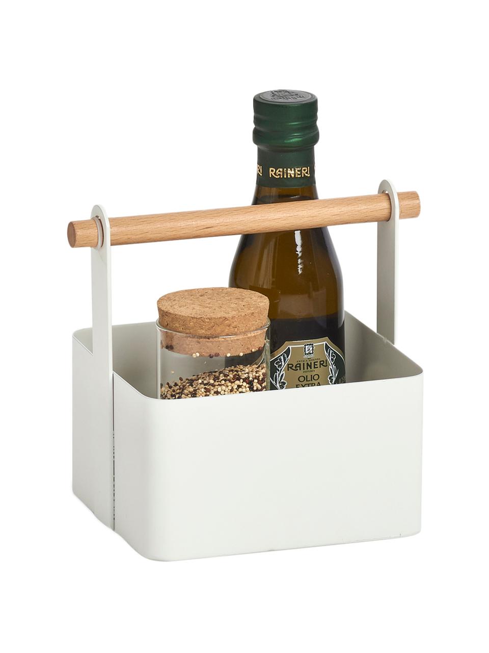 Organizador Ledino, Cesta: metal recubierto, Asa: madera de haya, Blanco, madera de haya, An 15 x F 16 cm