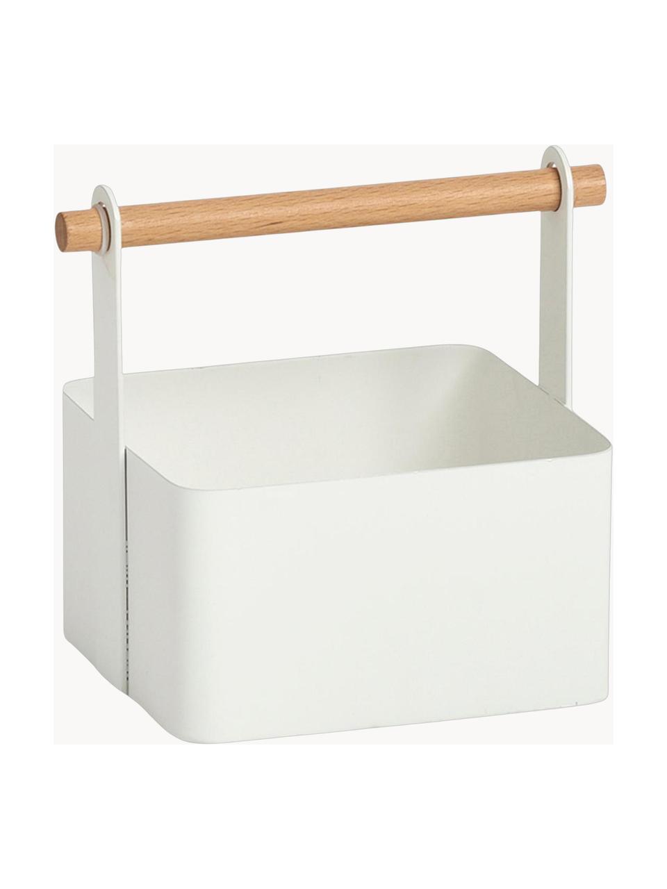 Organizador Ledino, Cesta: metal recubierto, Asa: madera de haya, Blanco, madera clara, An 15 x F 16 cm