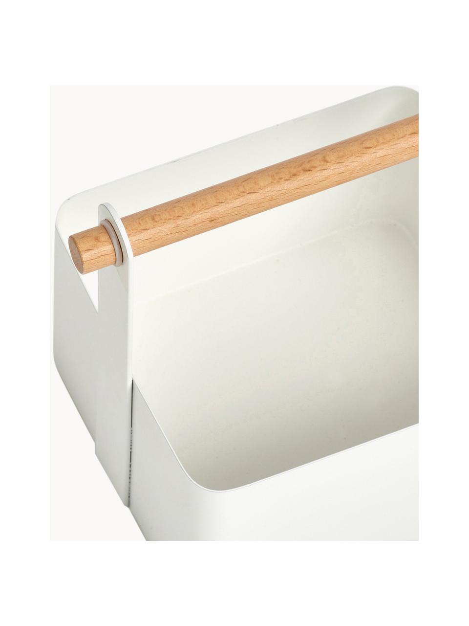 Organizador Ledino, Cesta: metal recubierto, Asa: madera de haya, Blanco, madera clara, An 15 x F 16 cm