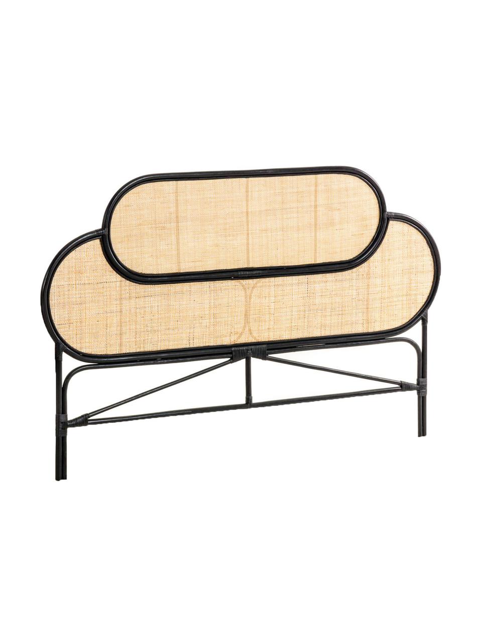 Rattan-Kopfteil Lalita, Rahmen: Rattan, lackiert, Platte: Rattangeflecht, Rattan, Schwarz, B 170 x H 120 cm