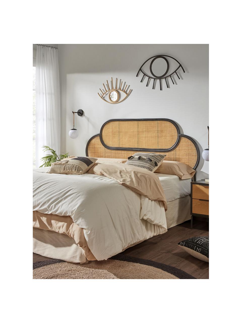 Zagłówek do łóżka z rattanu Lalita, Blat: wiklina rattanowa, Rattan, czarny, S 170 x W 120 cm