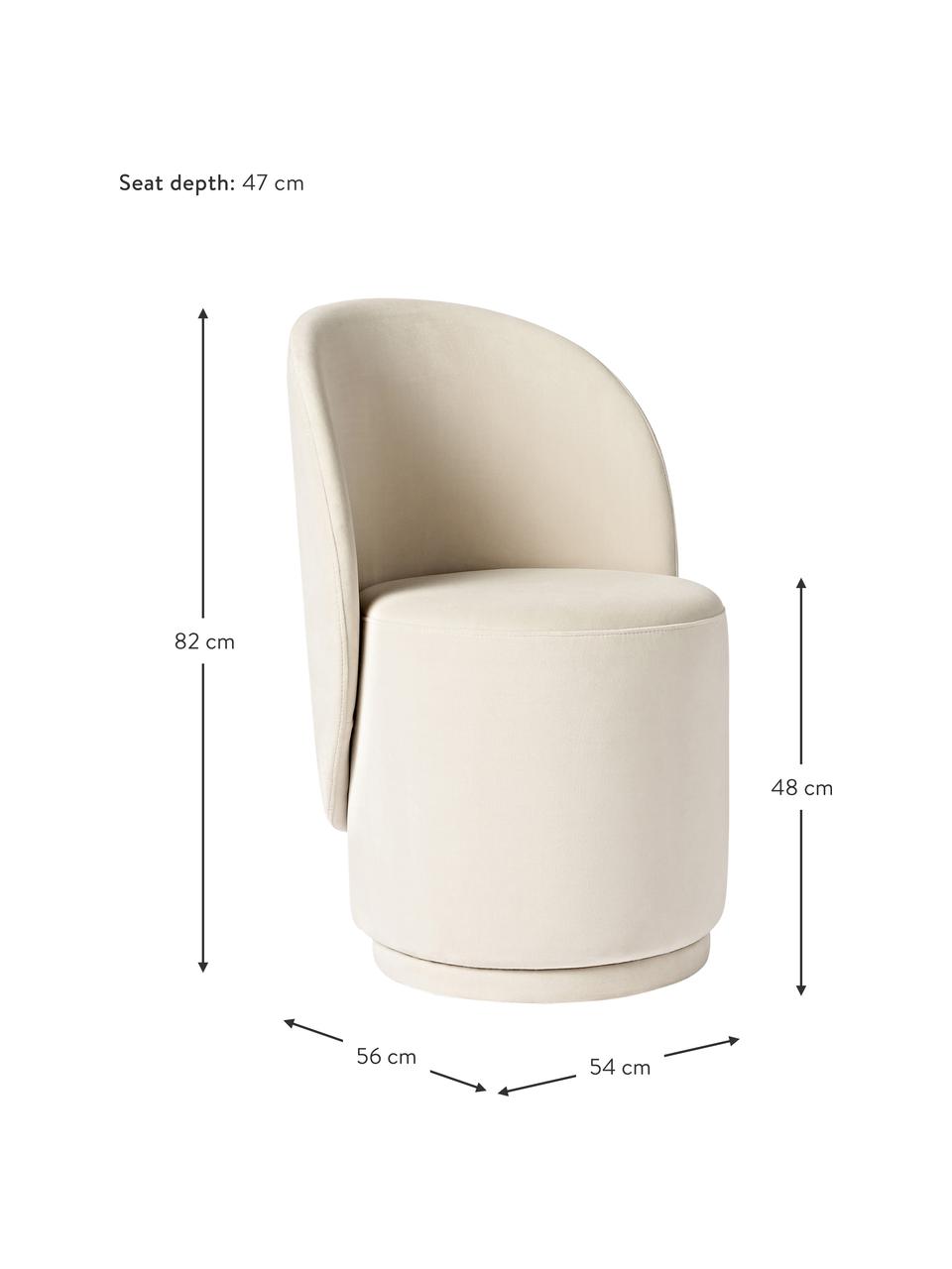 Fluwelen gestoffeerde stoel Zeyno, Fluweel (100% polyester), Fluweel gebroken wit, B 54 x H 82 cm