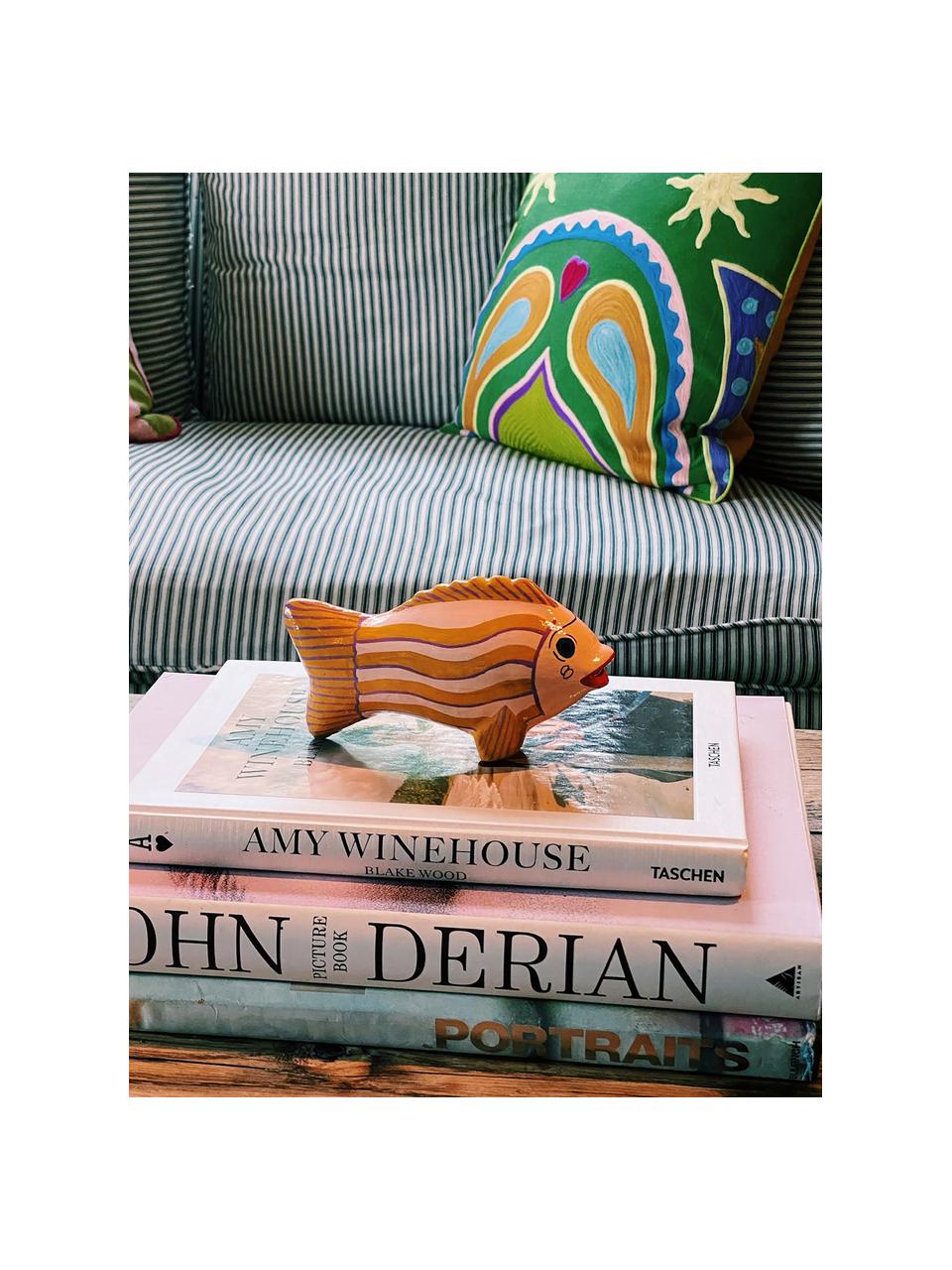 Handgefertigtes Deko-Objekt Mythical Fish, Steingut, Orange, Hellrosa, B 16 x H 7 cm