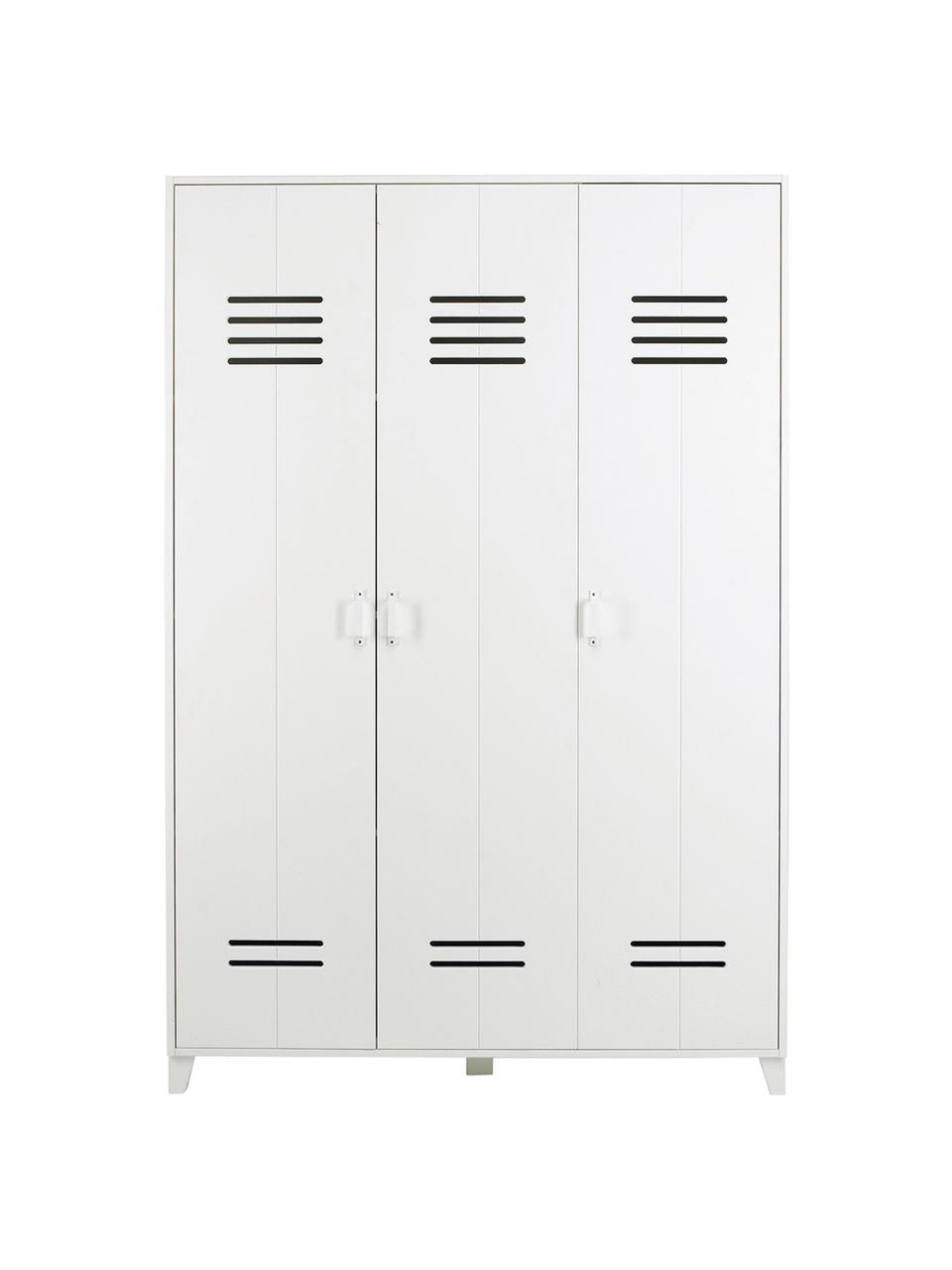 Armadio a 3 ante in legno bianco Locker, Legno di pino rivestito, Bianco, Larg. 123 x Alt. 186 cm