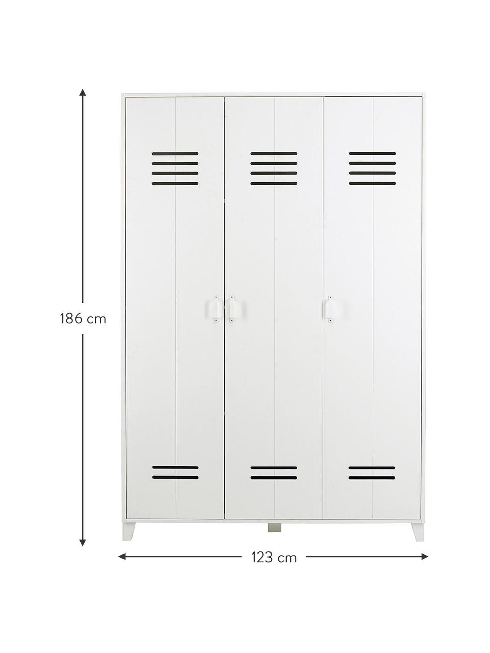 Armadio a 3 ante in legno bianco Locker, Legno di pino rivestito, Bianco, Larg. 123 x Alt. 186 cm