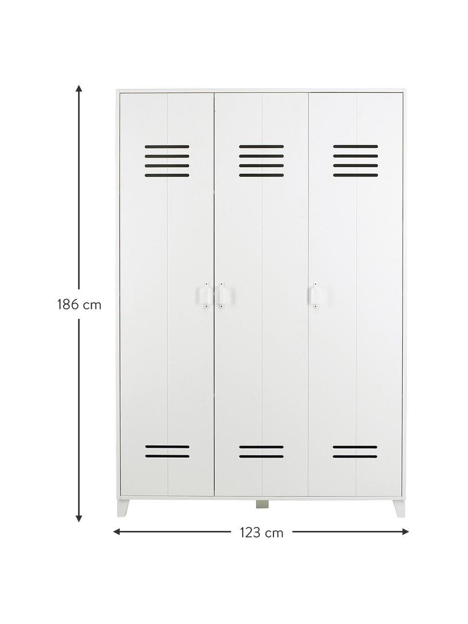 Armario de madera Locker, 3 puertas, Madera de pino recubierta, Blanco, An 123 x Al 186 cm