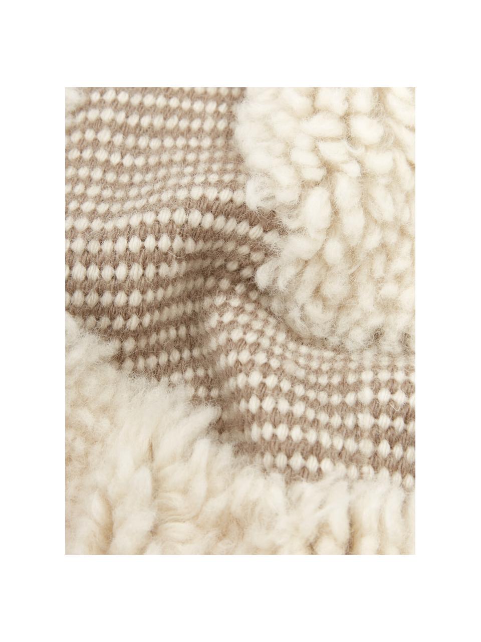 Funda de cojín artesanal Laine, Parte superior: 90% lana, 10% algodón, Parte trasera: 100% algodón, Beige, blanco crema, An 45 x L 45 cm