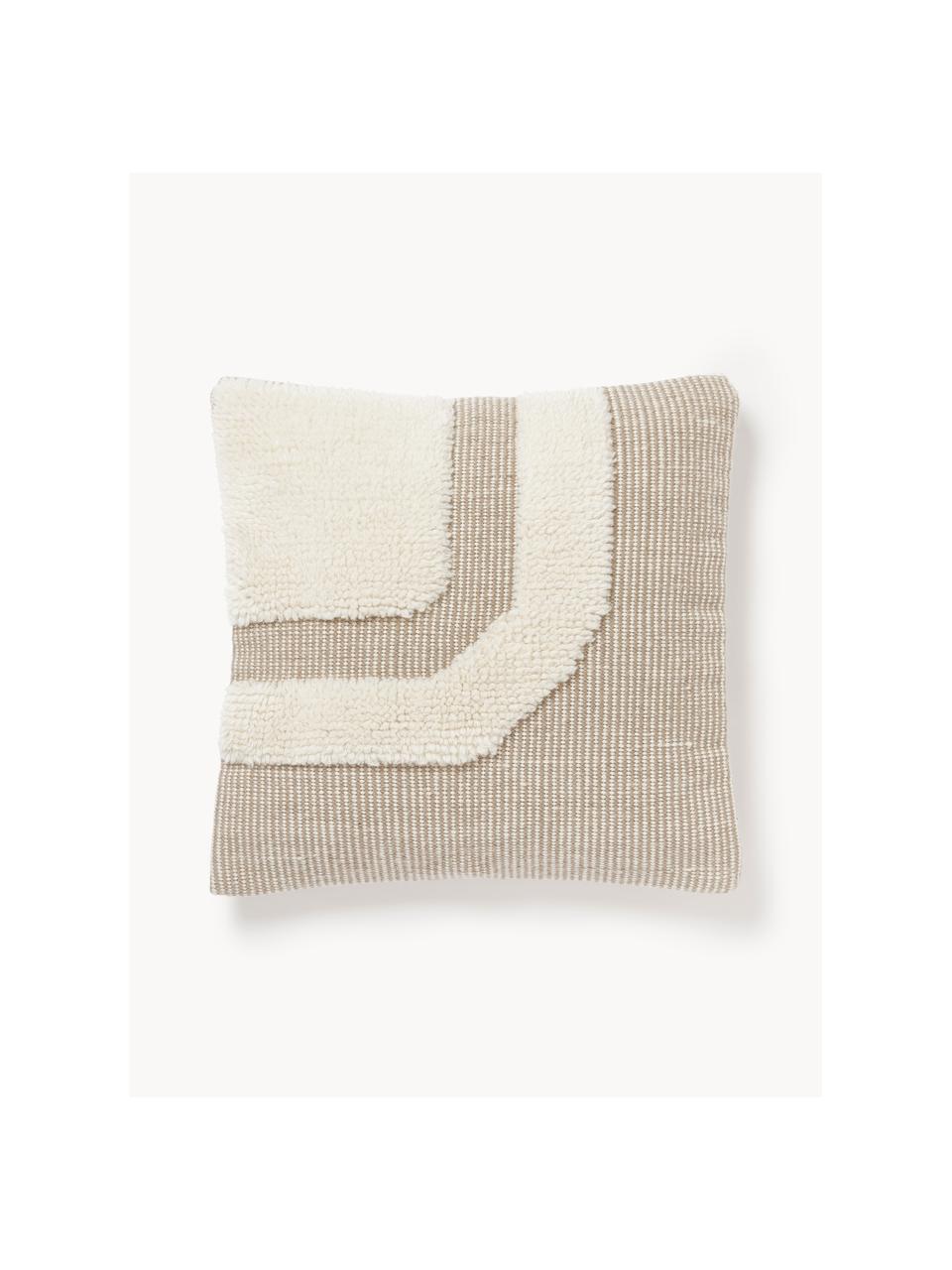 Housse de coussin 45x45 tissé main Laine, Beige clair, beige, larg. 45 x long. 45 cm