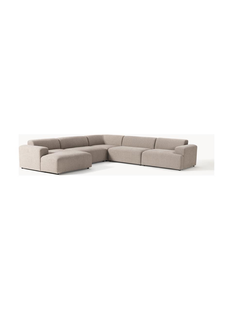 Sofa narożna Melva, Tapicerka: 100% poliester Dzięki tka, Stelaż: lite drewno sosnowe i świ, Nogi: tworzywo sztuczne Ten pro, Greige tkanina, S 339 x G 339 cm, prawostronna