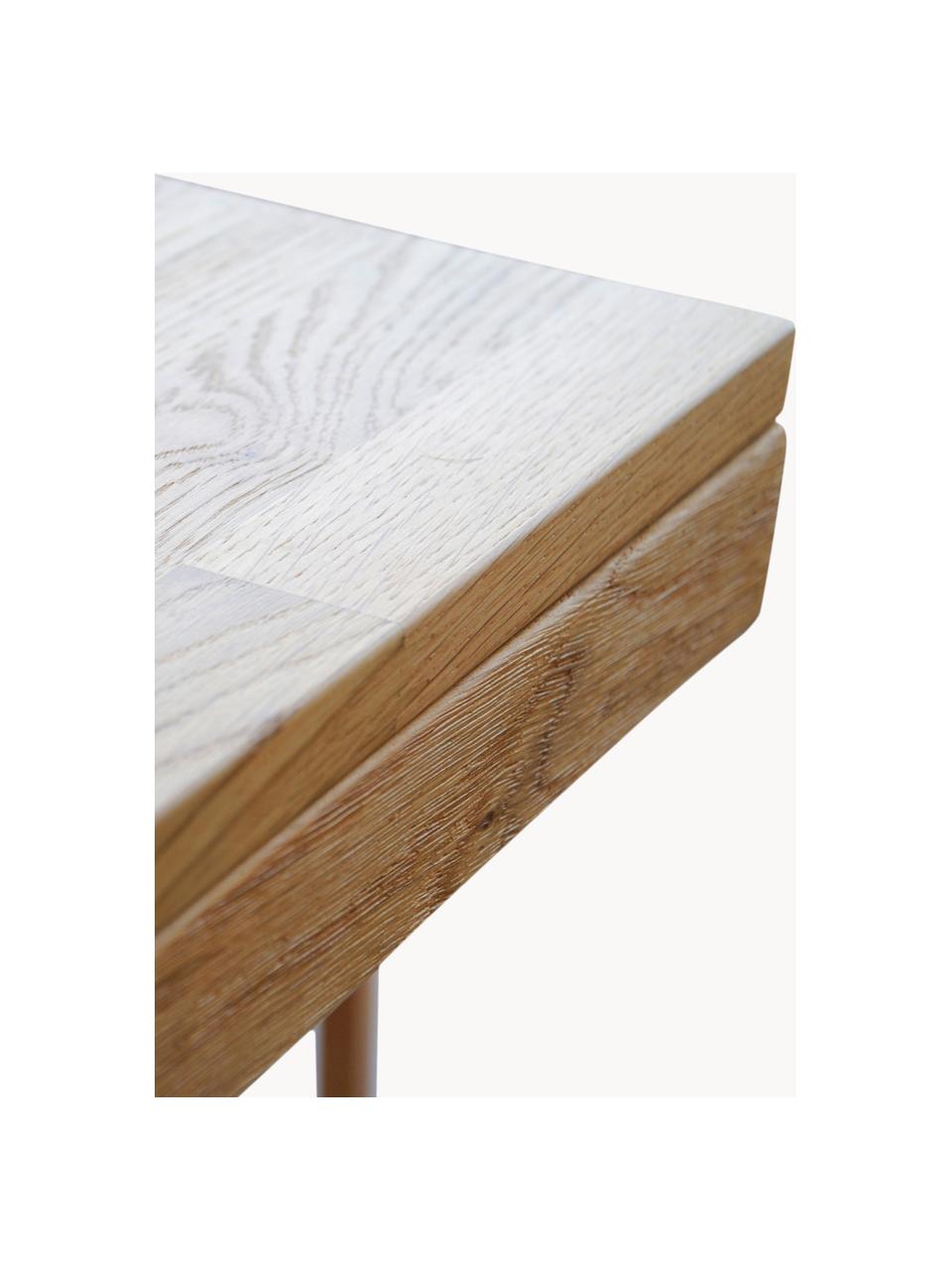 Ausziehbarer Esstisch Brooklyn aus Eichenholz, in verschiedenen Größen, Massives Eichenholz, gebürstet und klar lackiert

Dieses Produkt wird aus nachhaltig gewonnenem, FSC®-zertifiziertem Holz gefertigt., Eichenholz, B 170/220 x T 95 cm