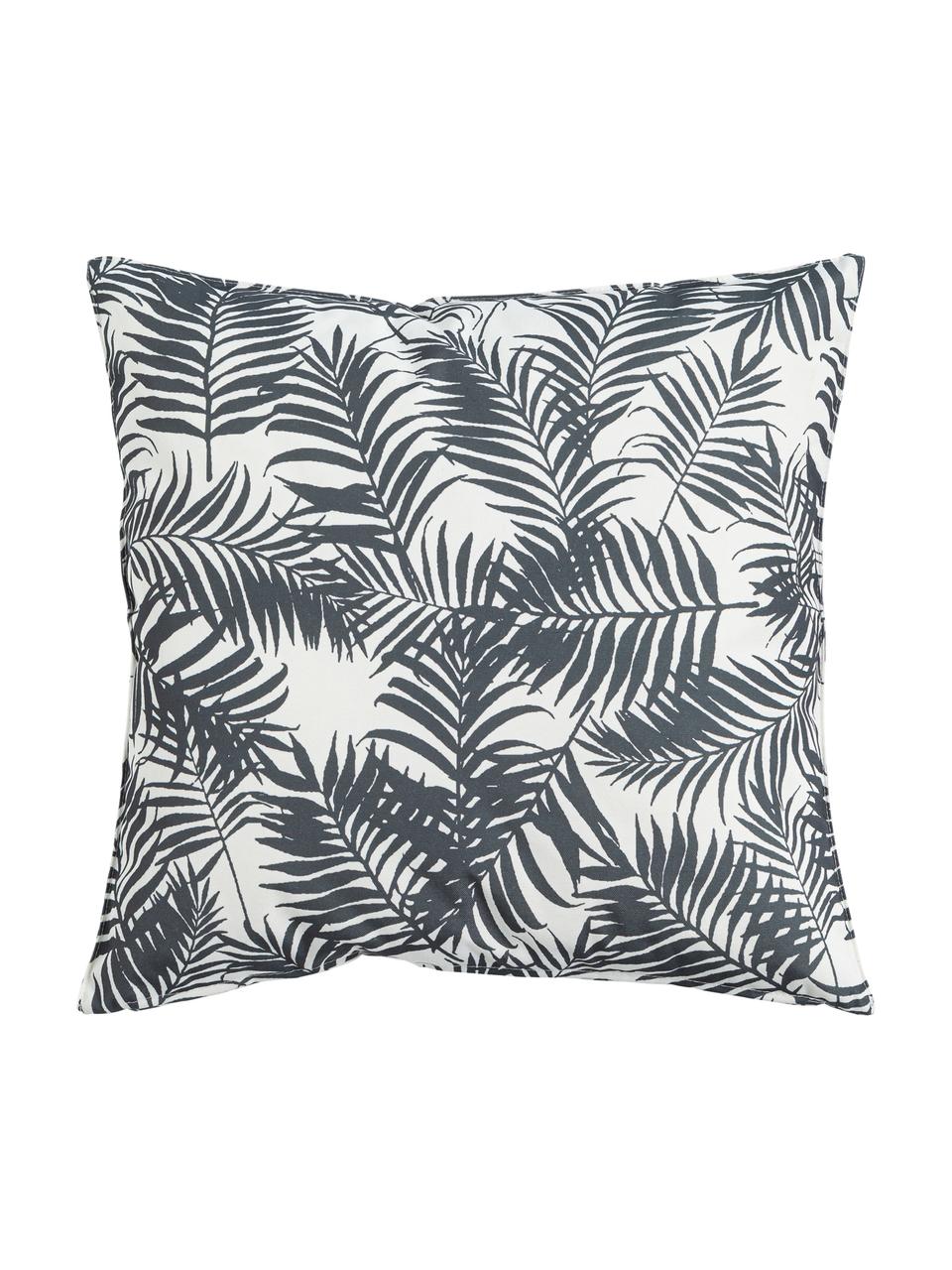 Outdoor kussen Gomera met bladpatroon, met vulling, 100% polyester, Wit, zwart, B 45 x L 45 cm