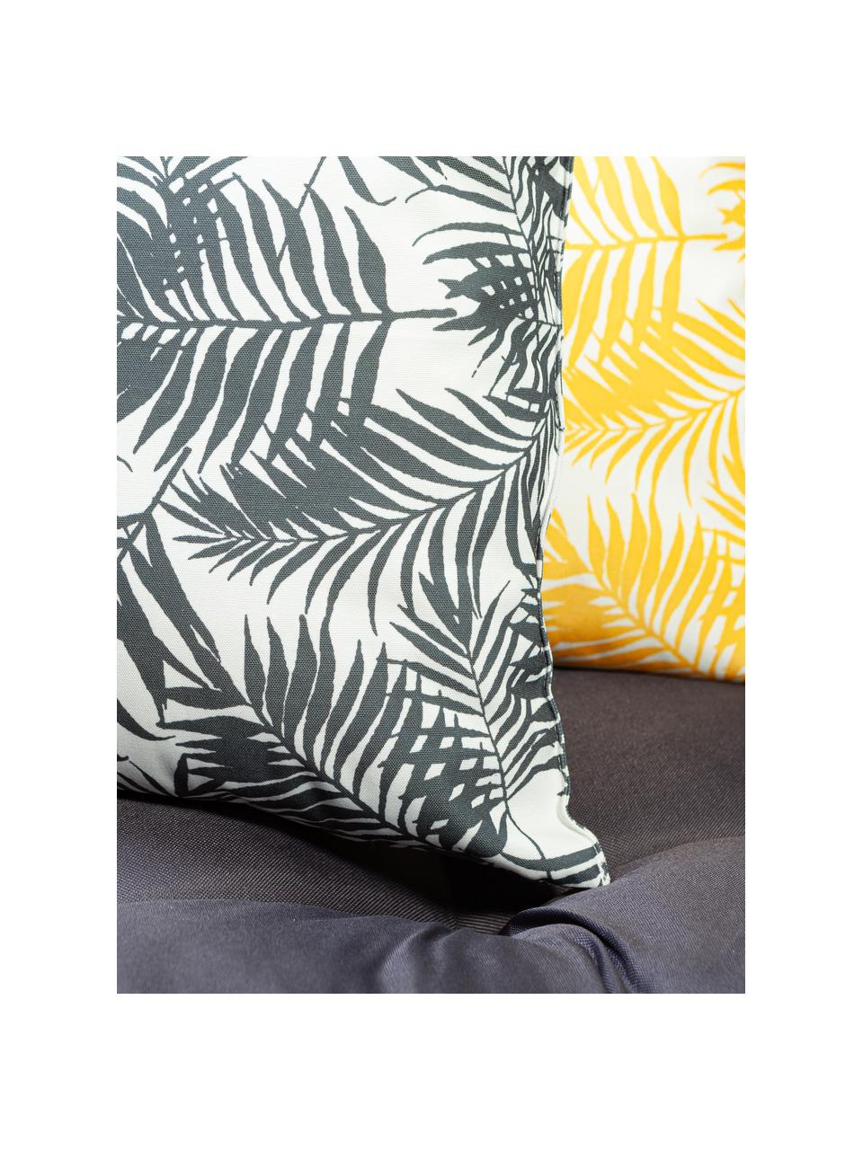 Outdoor kussen Gomera met bladpatroon, met vulling, 100% polyester, Wit, zwart, B 45 x L 45 cm