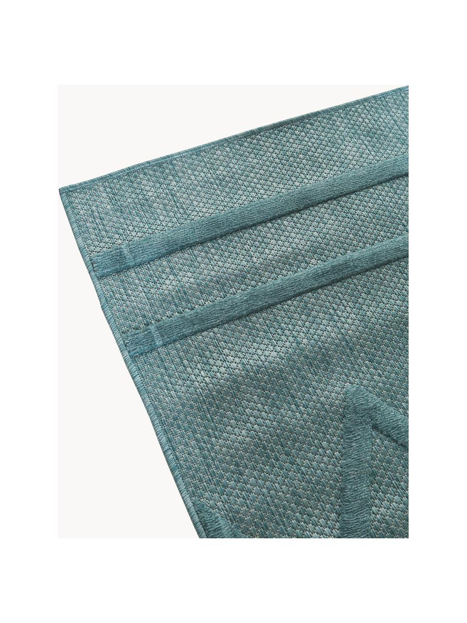 Handgeweven in- & outdoor vloerkleed Bonte met hoog-laag effect, 100% polypropyleen, Turquoise, B 120 x L 170 cm (maat S)