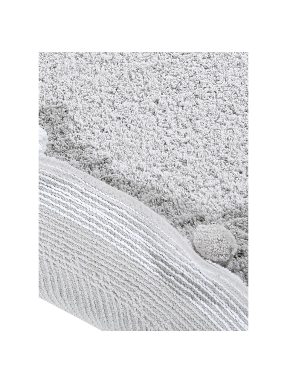 Runder Teppich Bubbly mit Pompoms, handgefertigt, Flor: 97% recycelte Baumwolle, , Hellgrau, Weiss, Ø 120 cm (Grösse S)