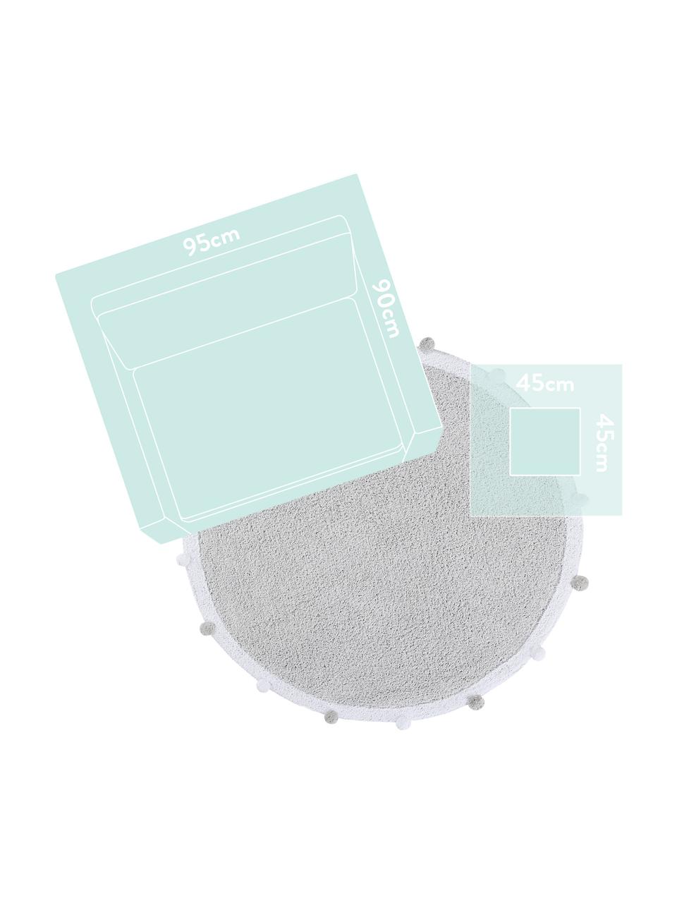 Tapis rond lavable fait main Bubbly, Gris clair, blanc